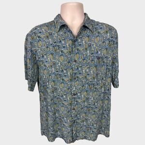 Campia Easy Care Mens Large Short Sleeve Shirt 100% Rayon Pineaplle Print